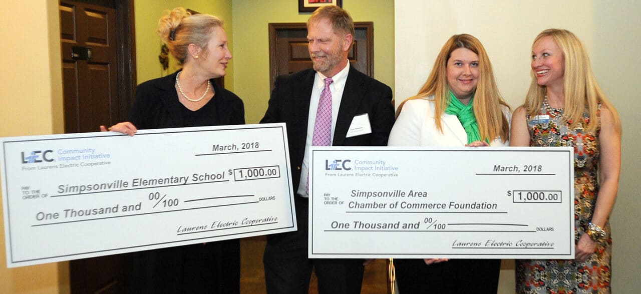 Laurens Electric presented its first Community Impact Initiative grants at the Simpsonville Chamber of Commerce on March 15.